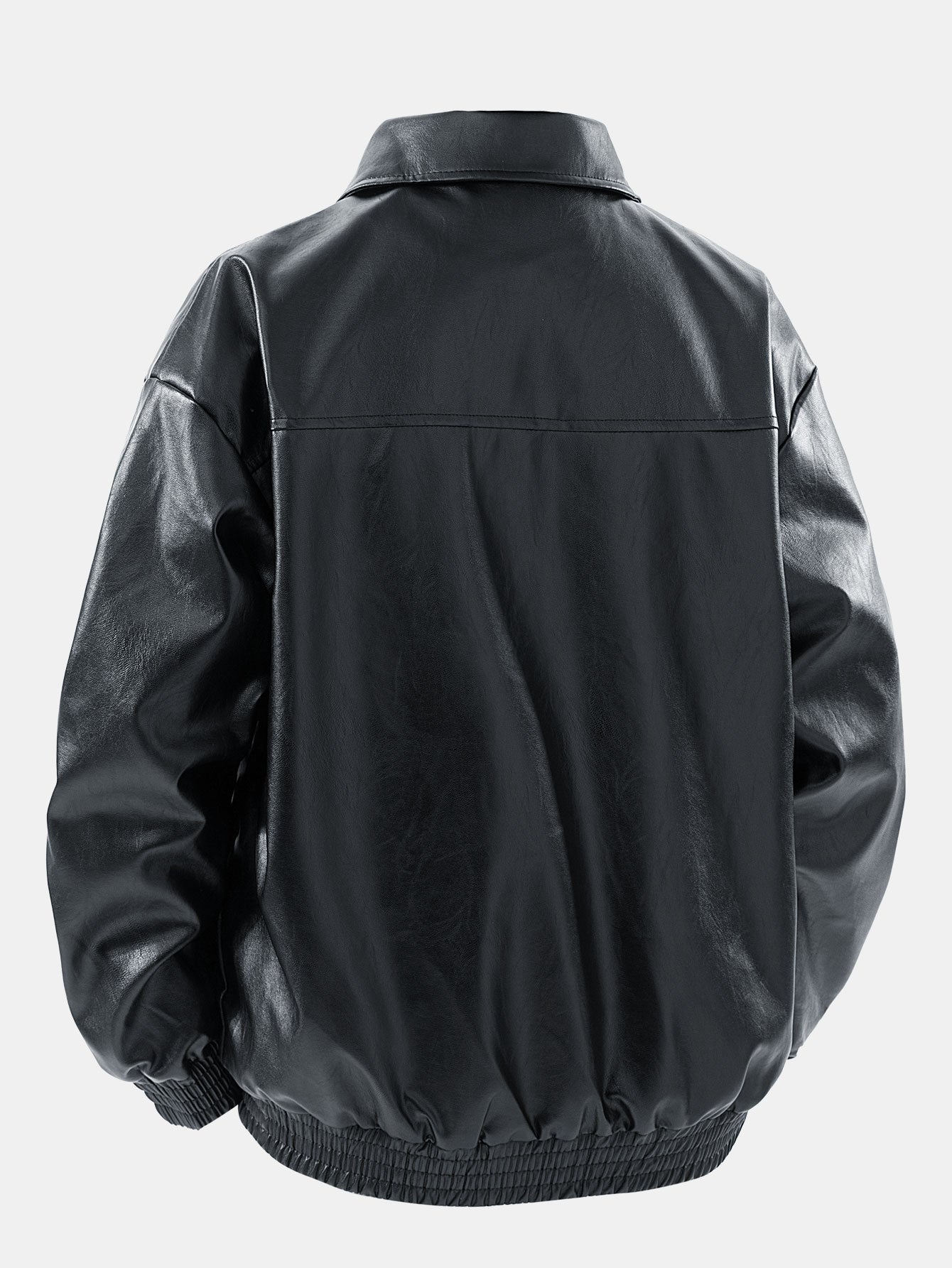 Classic Black Leather Bomber Jacket