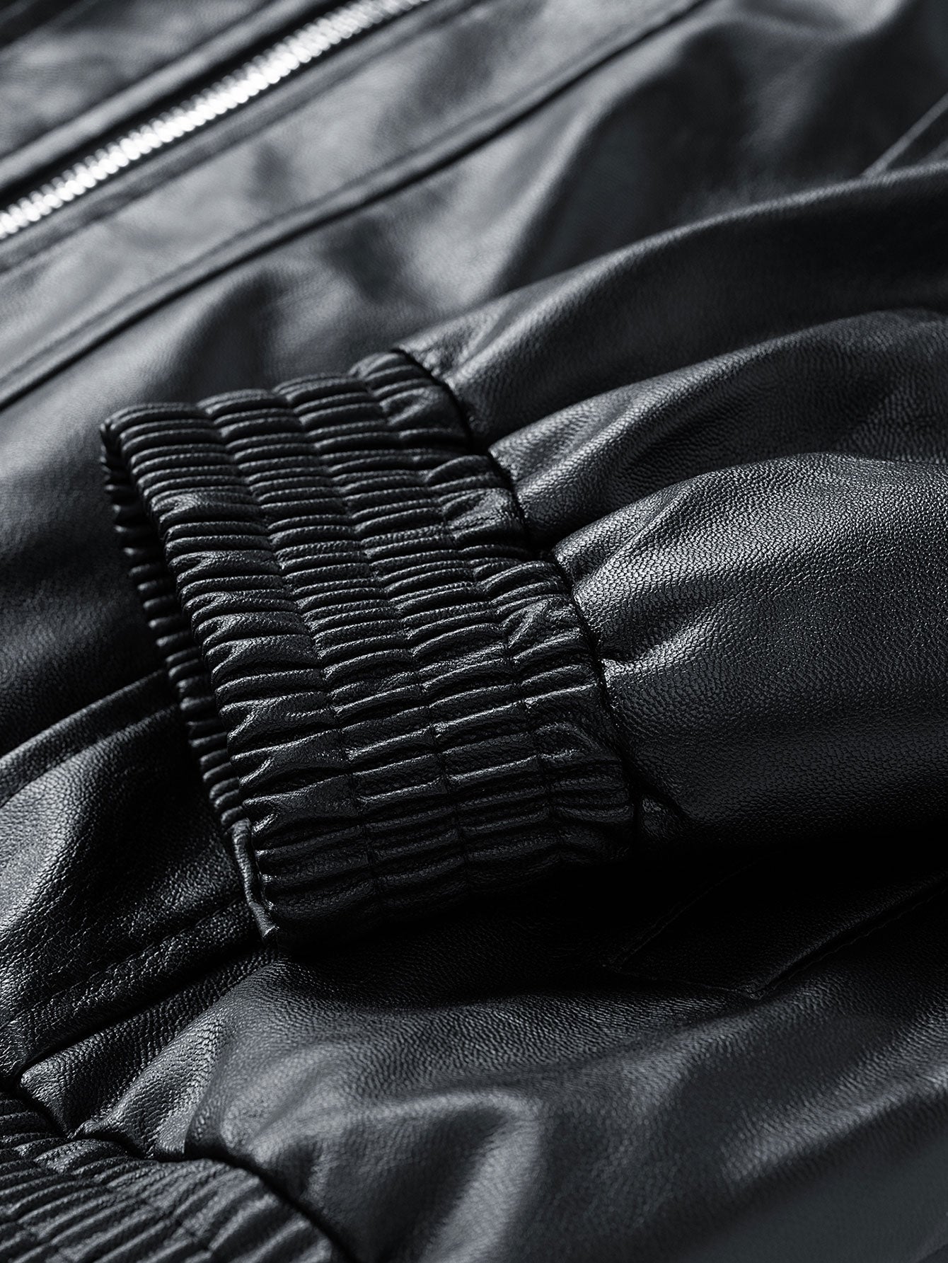 Classic Black Leather Bomber Jacket