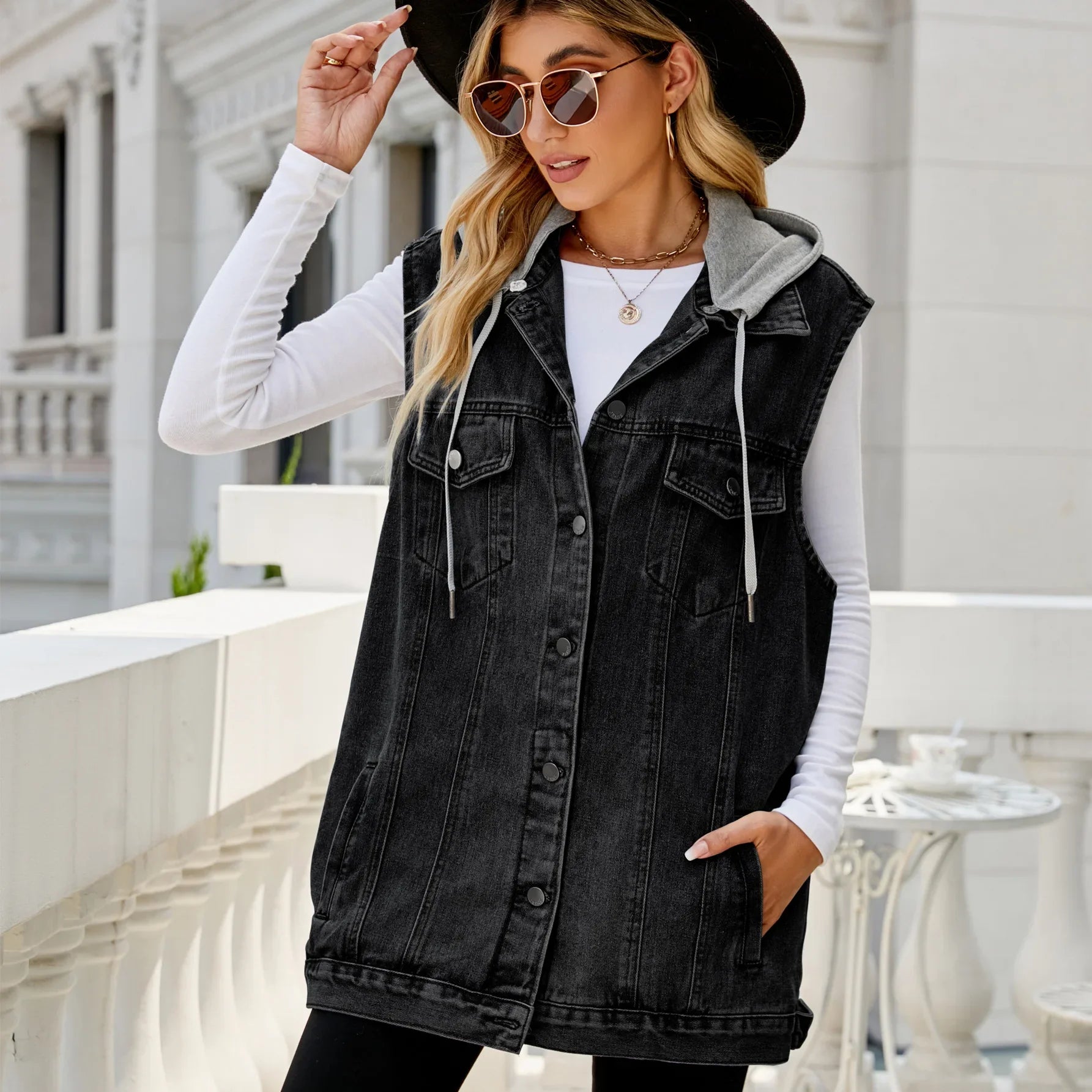 Riley Hooded Denim Vest