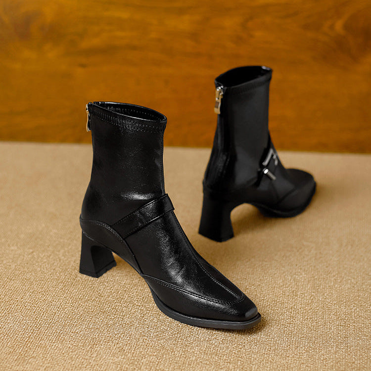 Vionette Leather Buckle Boots