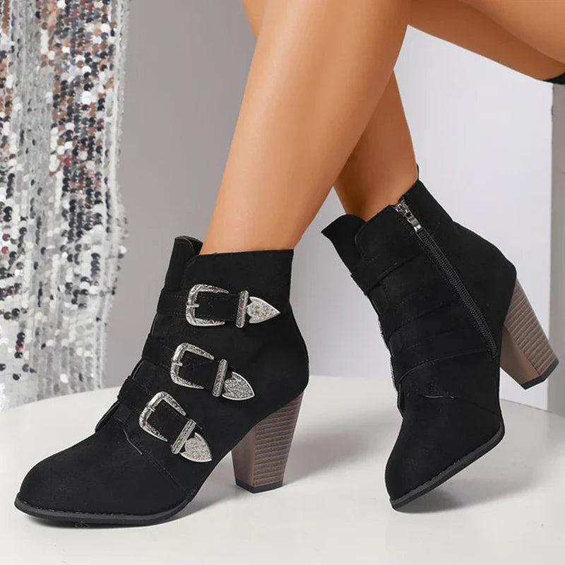 Savanna Triple-Strap Heel Boots