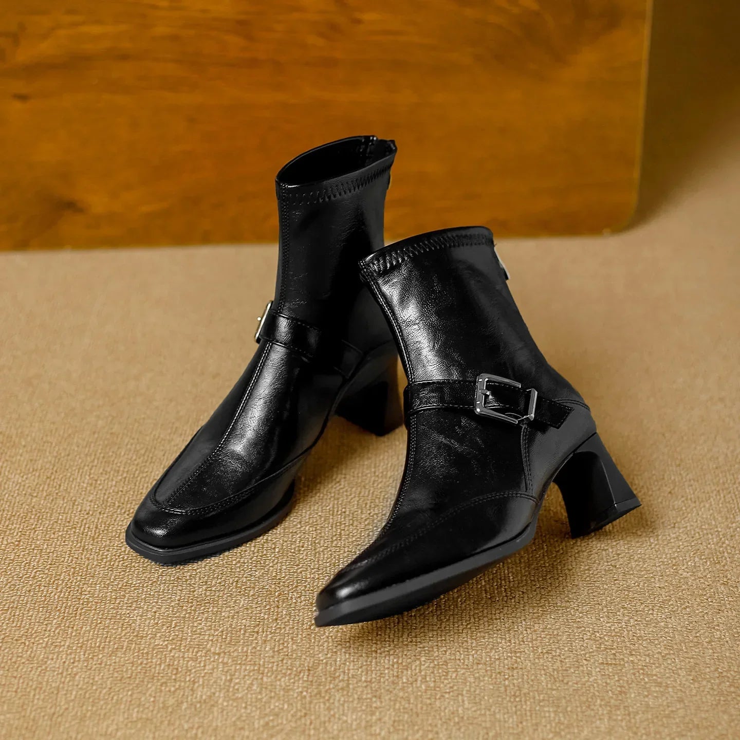 Vionette Leather Buckle Boots