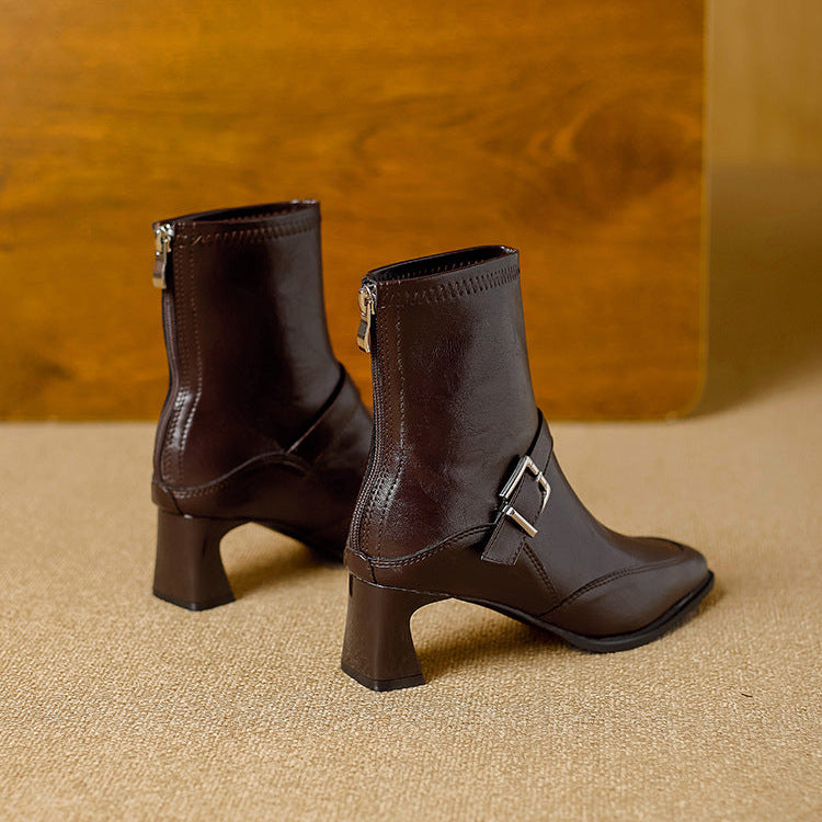 Vionette Leather Buckle Boots