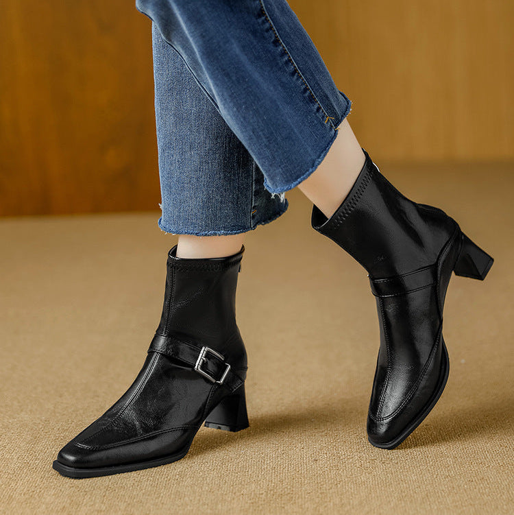 Vionette Leather Buckle Boots