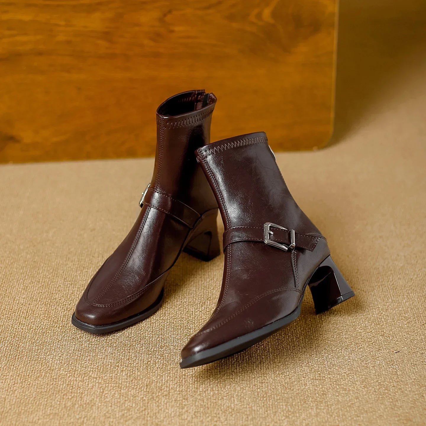 Vionette Leather Buckle Boots