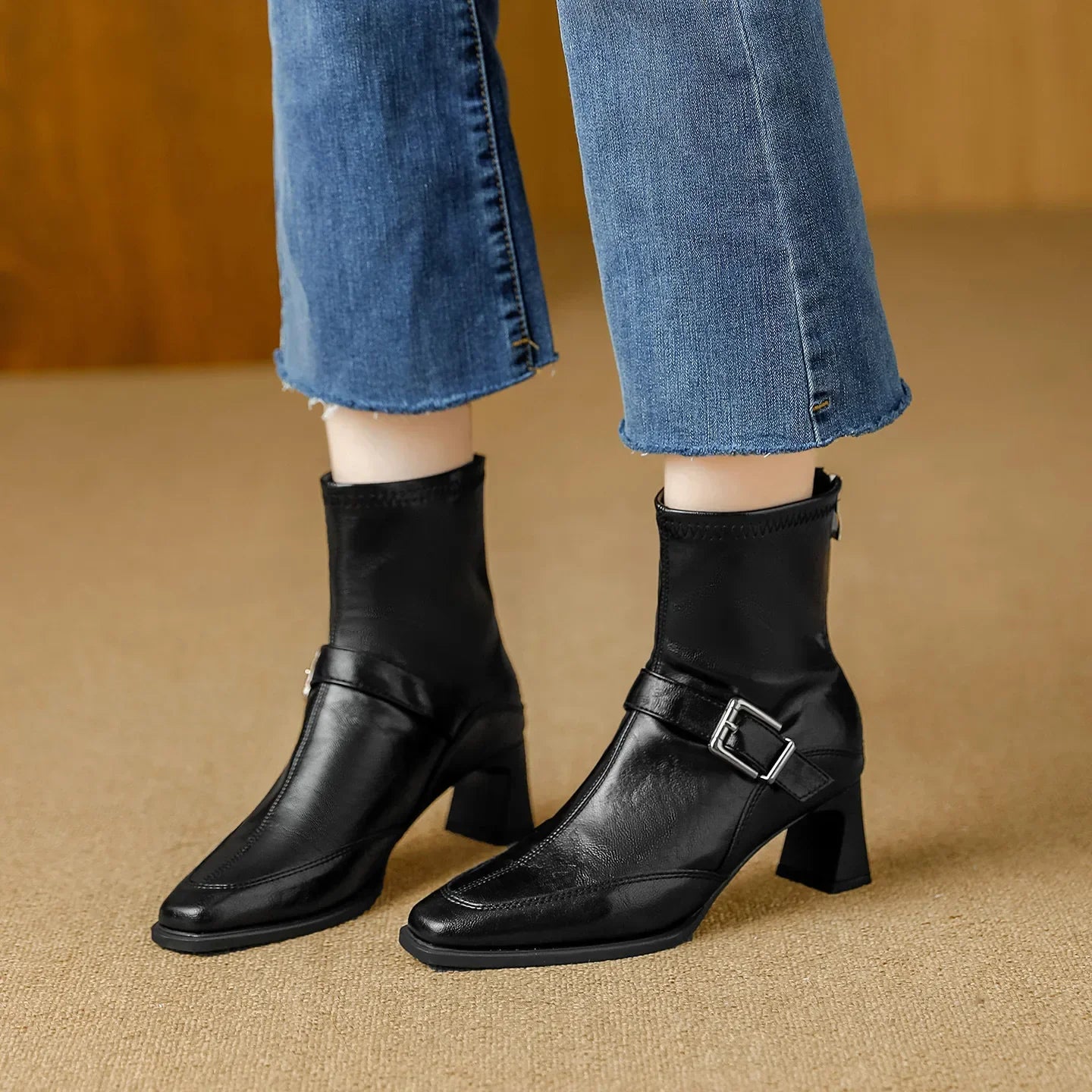 Vionette Leather Buckle Boots