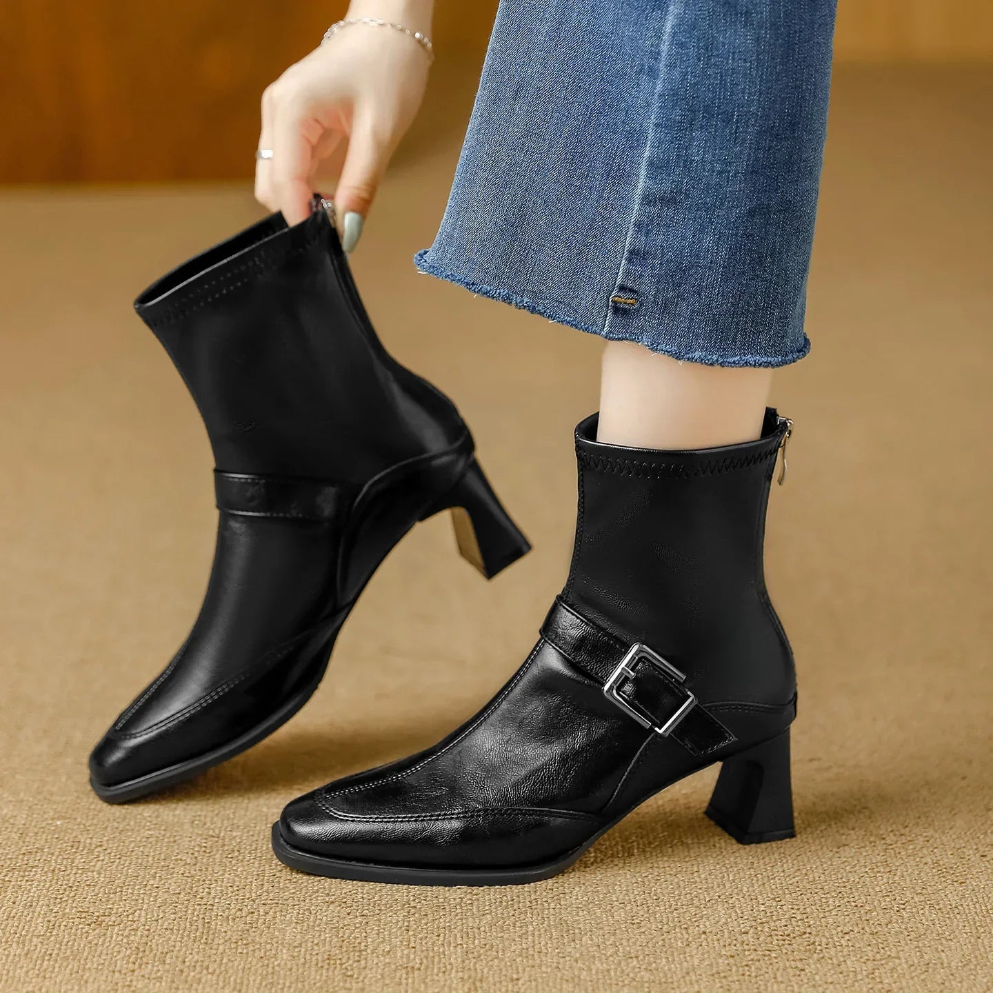 Vionette Leather Buckle Boots