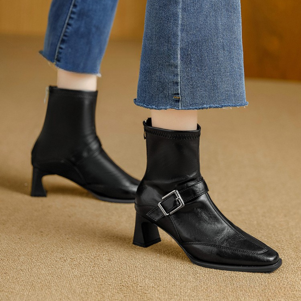 Vionette Leather Buckle Boots